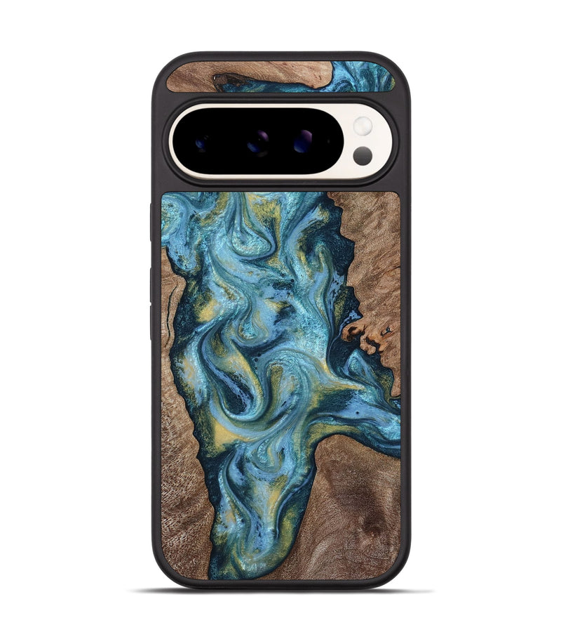 Pixel 9 Pro Wood Phone Case - Chace (Teal & Gold, 817672)