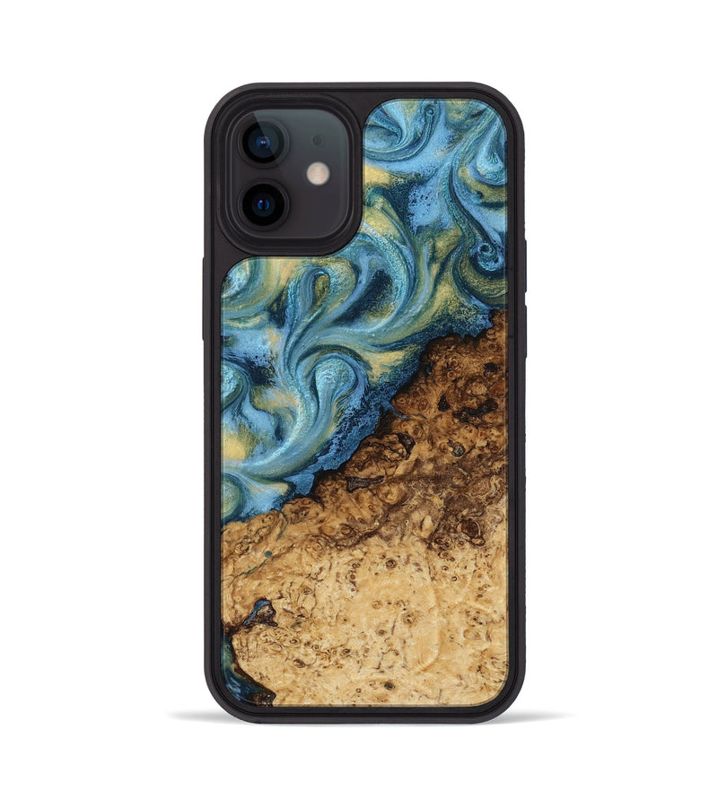 iPhone 12 Wood Phone Case - Marlin (Teal & Gold, 817674)