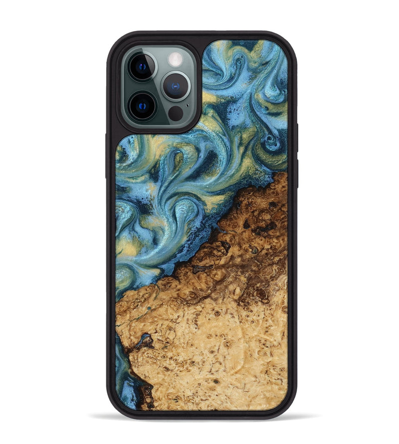 iPhone 12 Pro Max Wood Phone Case - Marlin (Teal & Gold, 817674)