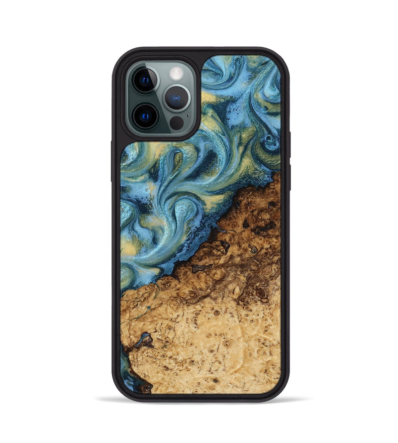 iPhone 12 Pro Wood Phone Case - Marlin (Teal & Gold, 817674)