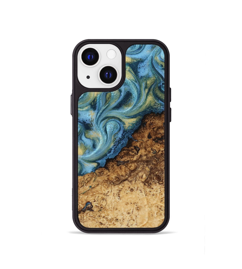 iPhone 13 mini Wood Phone Case - Marlin (Teal & Gold, 817674)