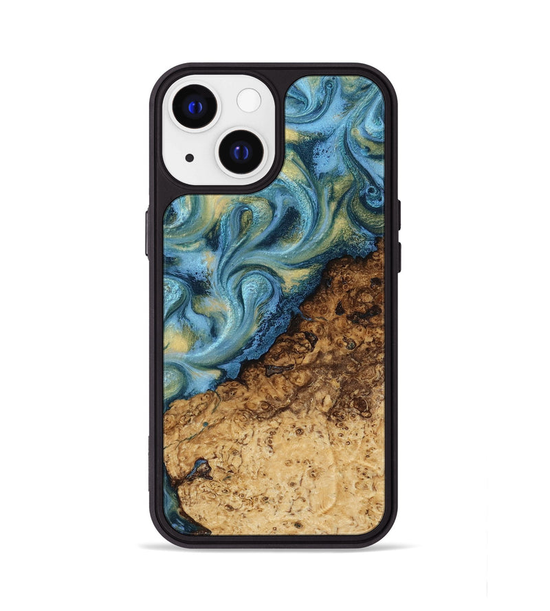 iPhone 13 Wood Phone Case - Marlin (Teal & Gold, 817674)