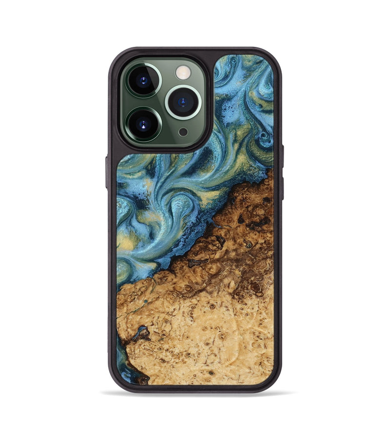 iPhone 13 Pro Wood Phone Case - Marlin (Teal & Gold, 817674)