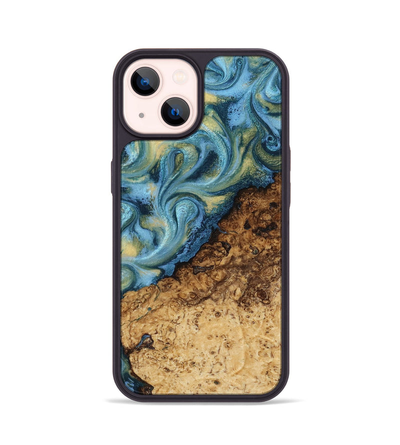 iPhone 14 Wood Phone Case - Marlin (Teal & Gold, 817674)