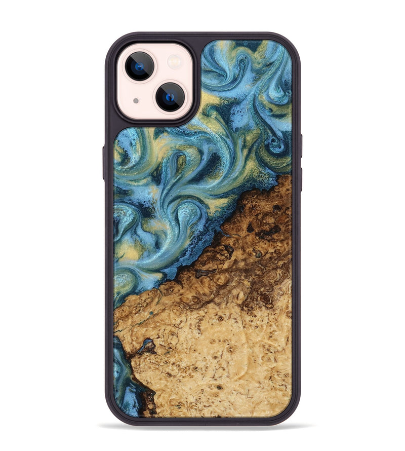 iPhone 14 Plus Wood Phone Case - Marlin (Teal & Gold, 817674)