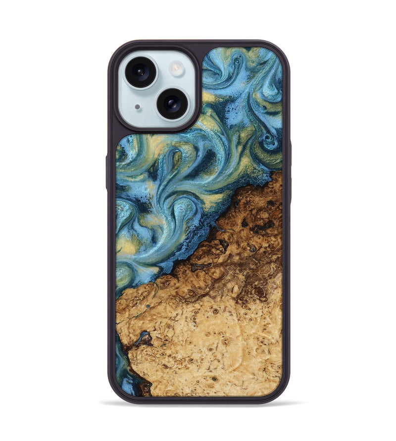 iPhone 15 Wood Phone Case - Marlin (Teal & Gold, 817674)
