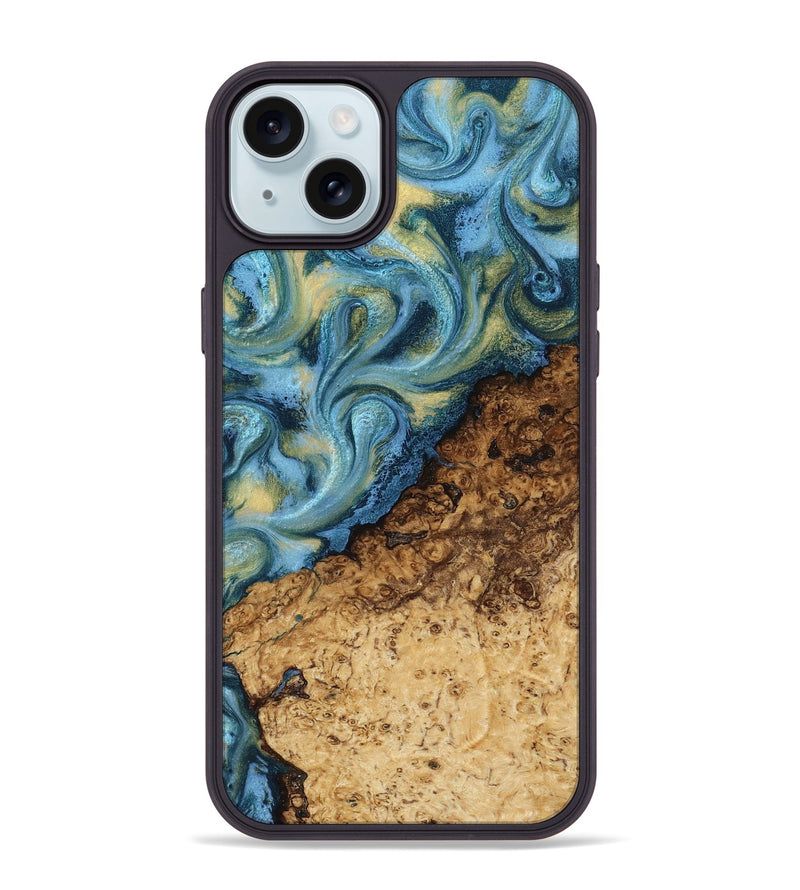 iPhone 15 Plus Wood Phone Case - Marlin (Teal & Gold, 817674)
