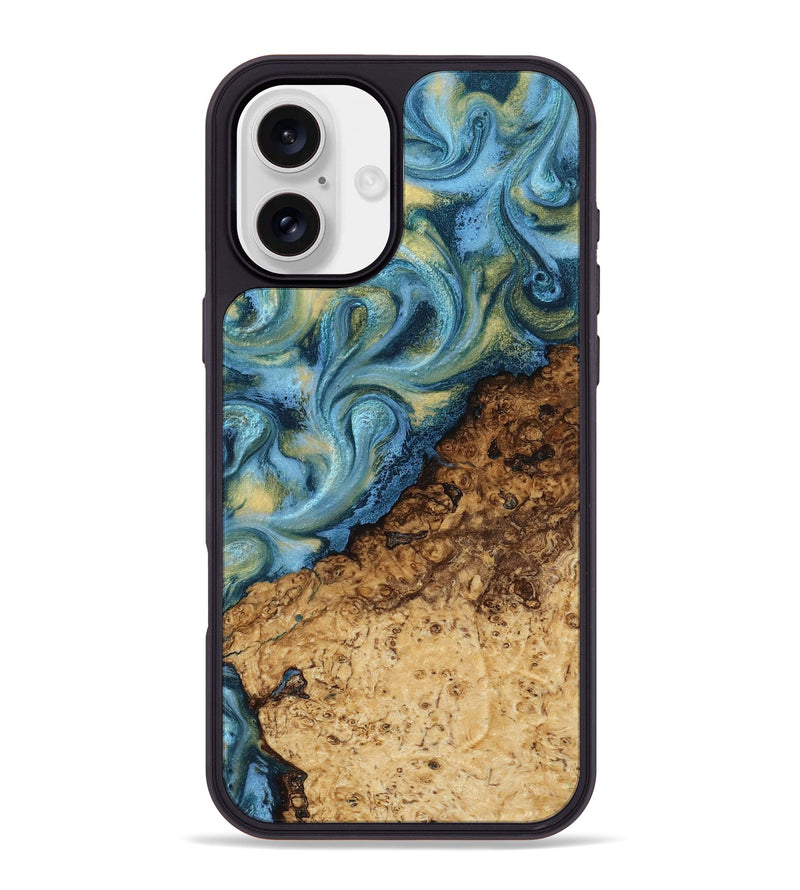 iPhone 16 Plus Wood Phone Case - Marlin (Teal & Gold, 817674)