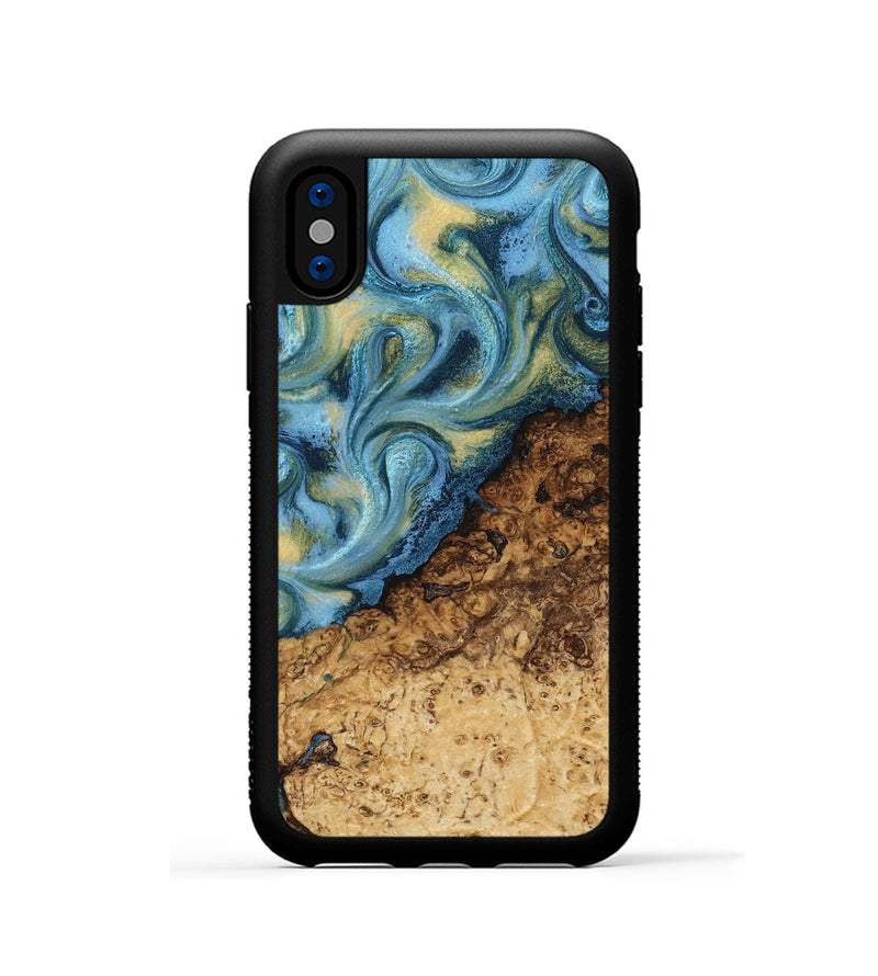 iPhone Xs Wood Phone Case - Marlin (Teal & Gold, 817674)