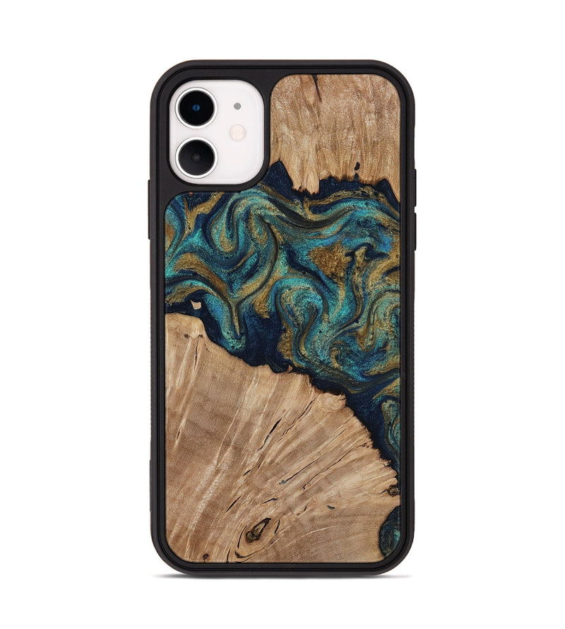 iPhone 11 Wood Phone Case - Kayli (Teal & Gold, 817675)