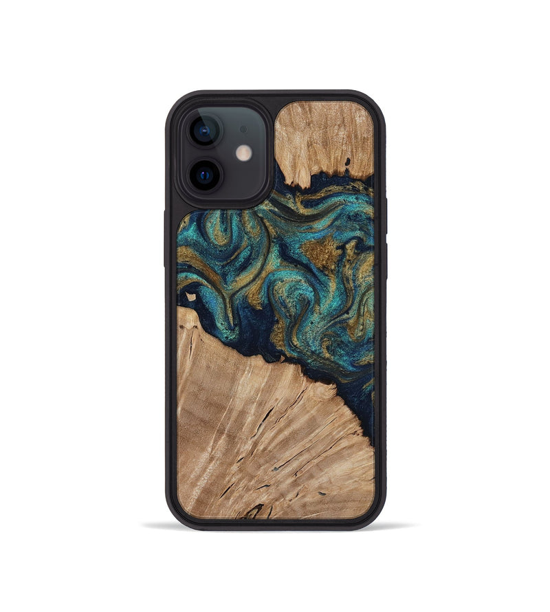 iPhone 12 mini Wood Phone Case - Kayli (Teal & Gold, 817675)