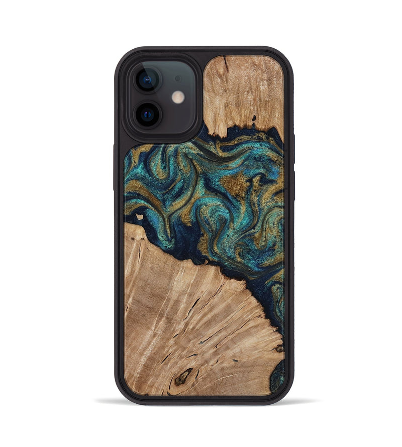 iPhone 12 Wood Phone Case - Kayli (Teal & Gold, 817675)