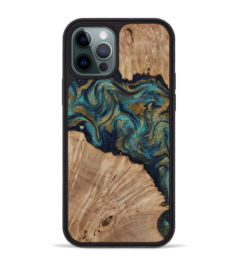 iPhone 12 Pro Max Wood Phone Case - Kayli (Teal & Gold, 817675)