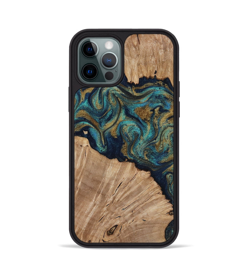iPhone 12 Pro Wood Phone Case - Kayli (Teal & Gold, 817675)