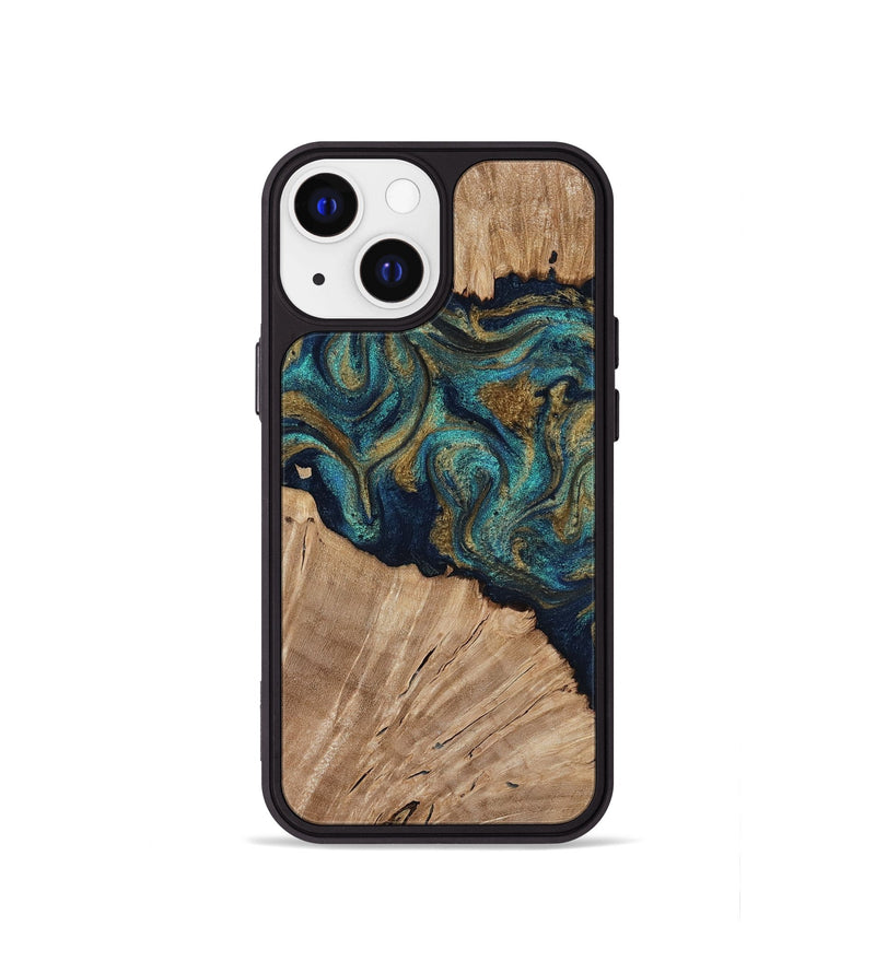 iPhone 13 mini Wood Phone Case - Kayli (Teal & Gold, 817675)