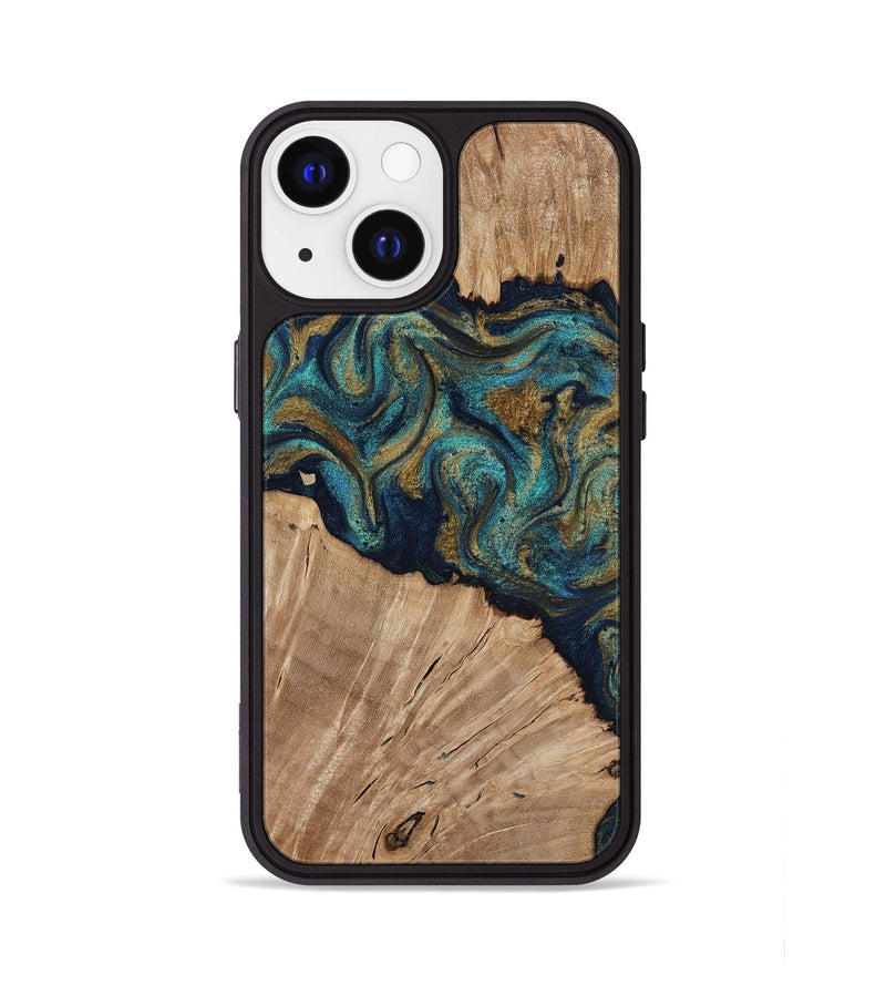 iPhone 13 Wood Phone Case - Kayli (Teal & Gold, 817675)