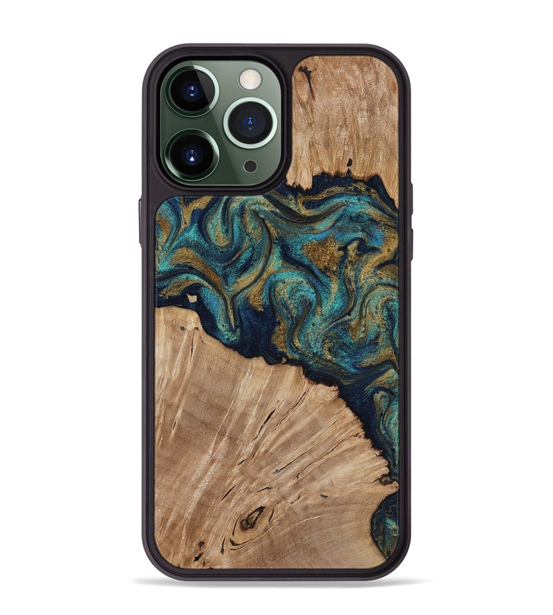 iPhone 13 Pro Max Wood Phone Case - Kayli (Teal & Gold, 817675)