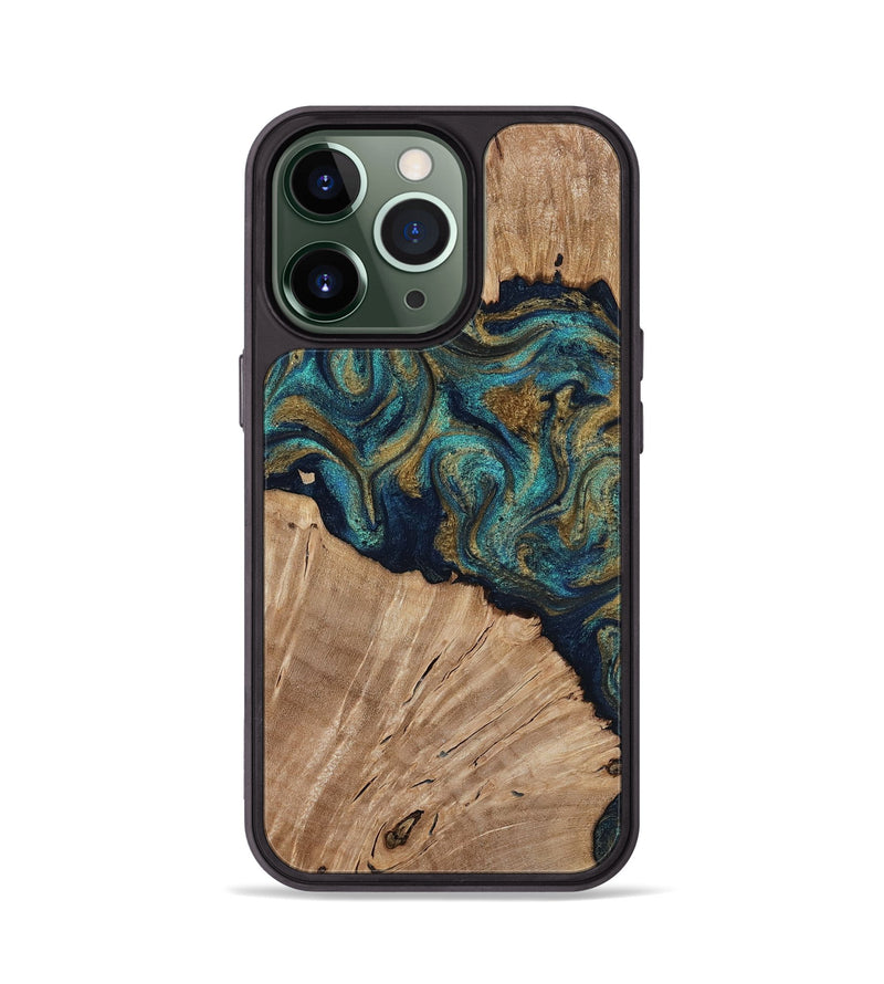iPhone 13 Pro Wood Phone Case - Kayli (Teal & Gold, 817675)