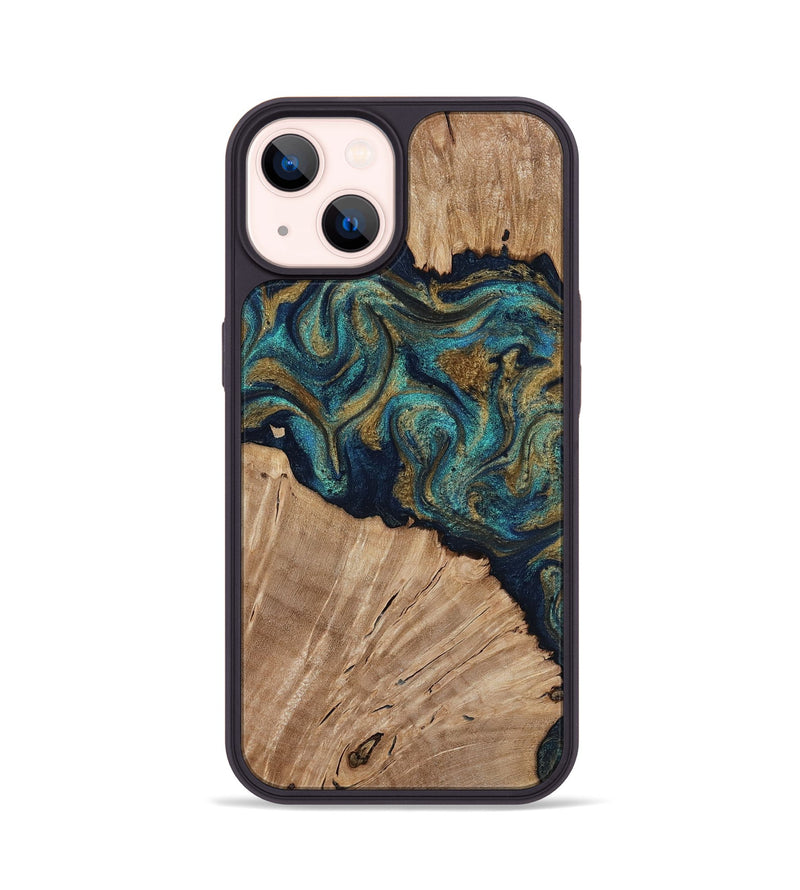 iPhone 14 Wood Phone Case - Kayli (Teal & Gold, 817675)