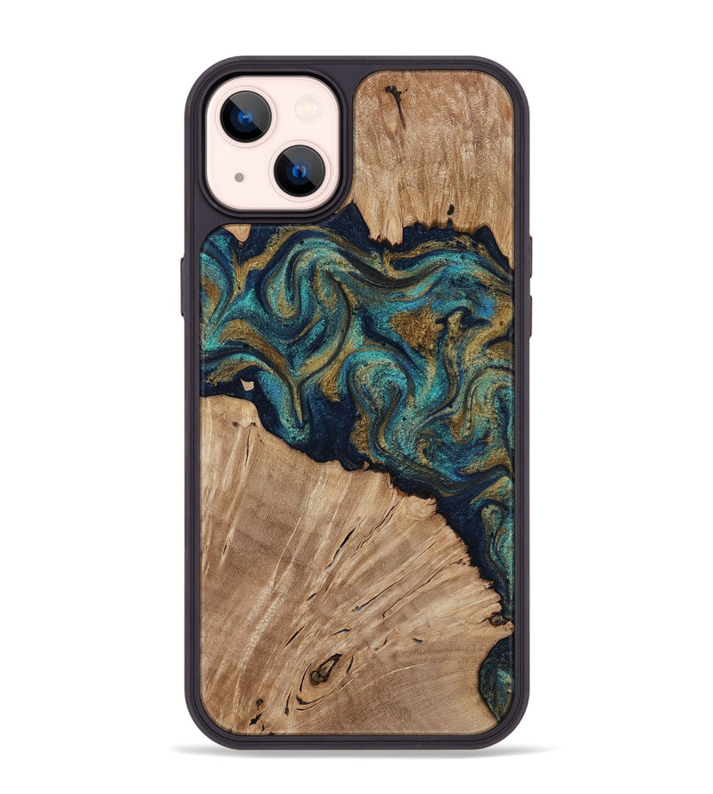 iPhone 14 Plus Wood Phone Case - Kayli (Teal & Gold, 817675)