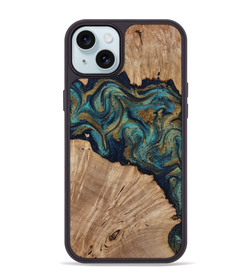 iPhone 15 Plus Wood Phone Case - Kayli (Teal & Gold, 817675)