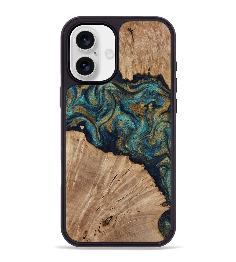 iPhone 16 Plus Wood Phone Case - Kayli (Teal & Gold, 817675)