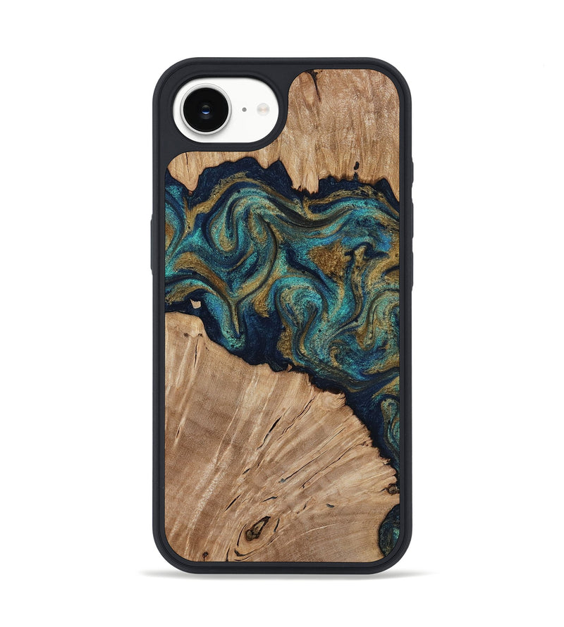 iPhone 16e Wood Phone Case - Kayli (Teal & Gold, 817675)