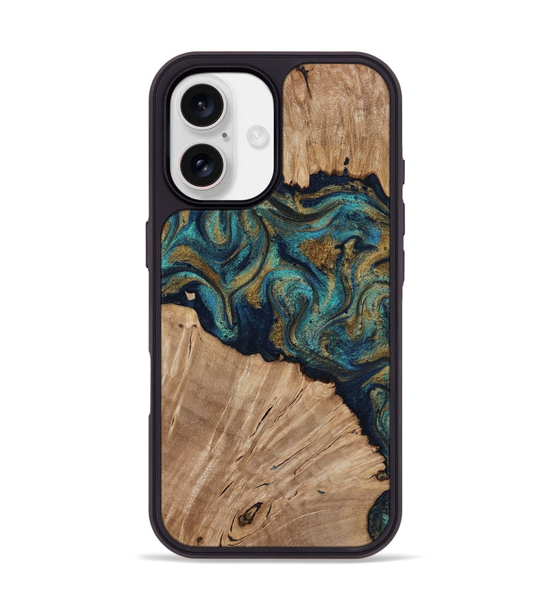 iPhone 17 Wood Phone Case - Kayli (Teal & Gold, 817675)
