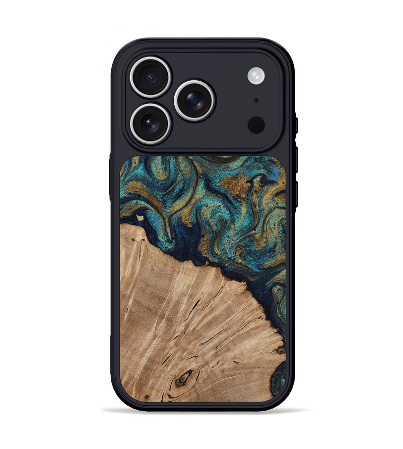 iPhone 17 Pro Wood Phone Case - Kayli (Teal & Gold, 817675)