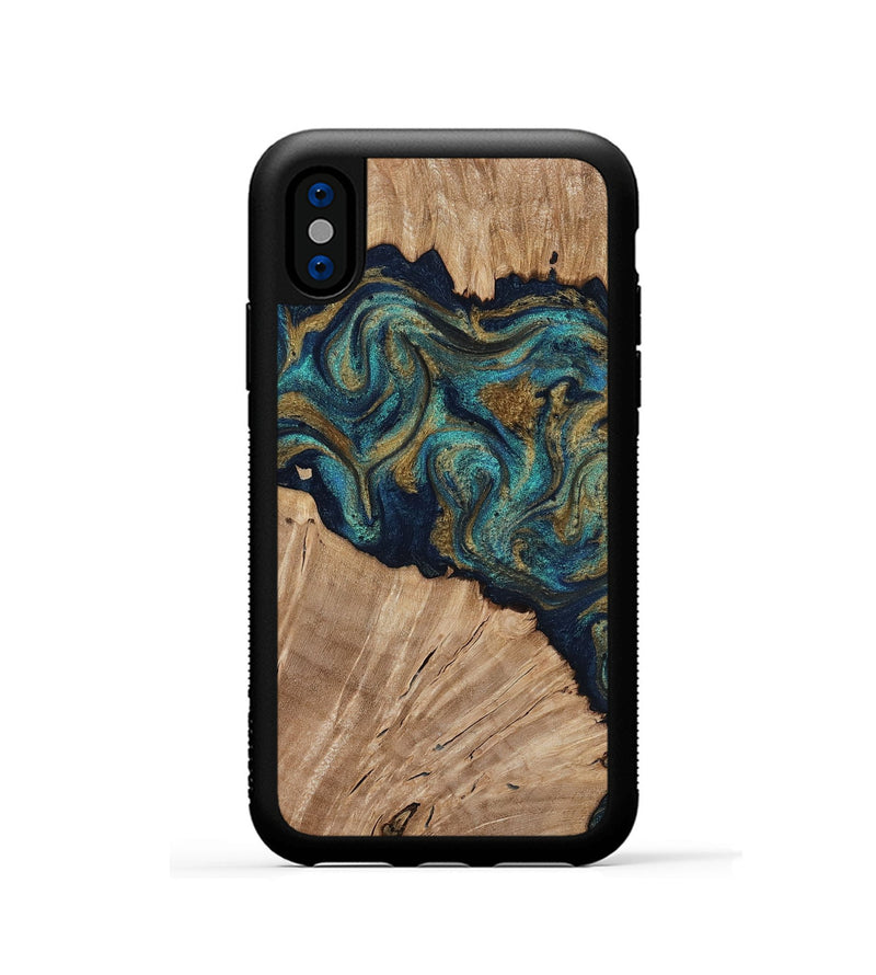 iPhone Xs Wood Phone Case - Kayli (Teal & Gold, 817675)
