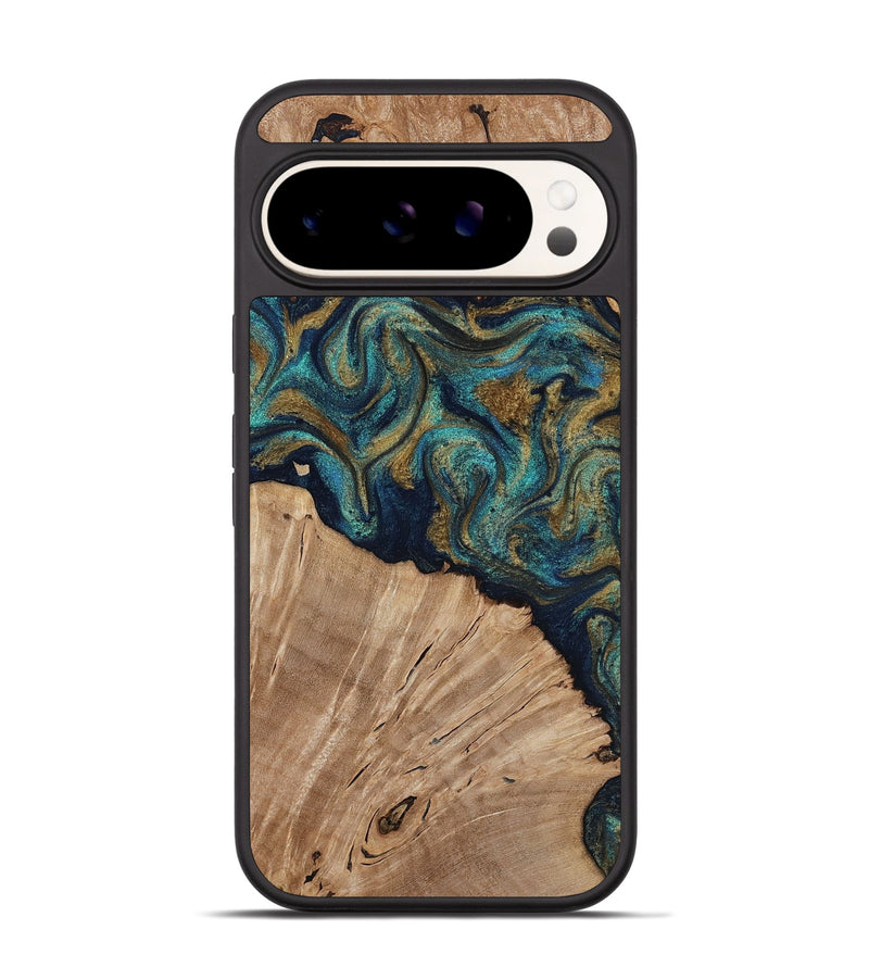 Pixel 9 Pro Wood Phone Case - Kayli (Teal & Gold, 817675)