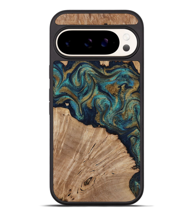 Pixel 9 Pro XL Wood Phone Case - Kayli (Teal & Gold, 817675)
