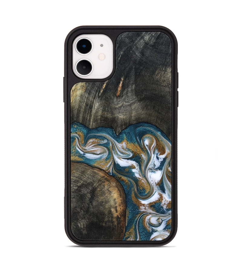 iPhone 11 Wood Phone Case - Roslyn (Teal & Gold, 817684)