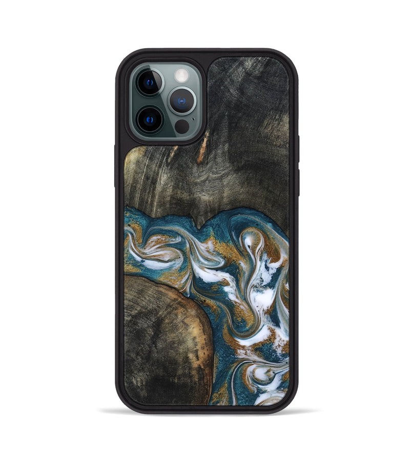 iPhone 12 Pro Wood Phone Case - Roslyn (Teal & Gold, 817684)