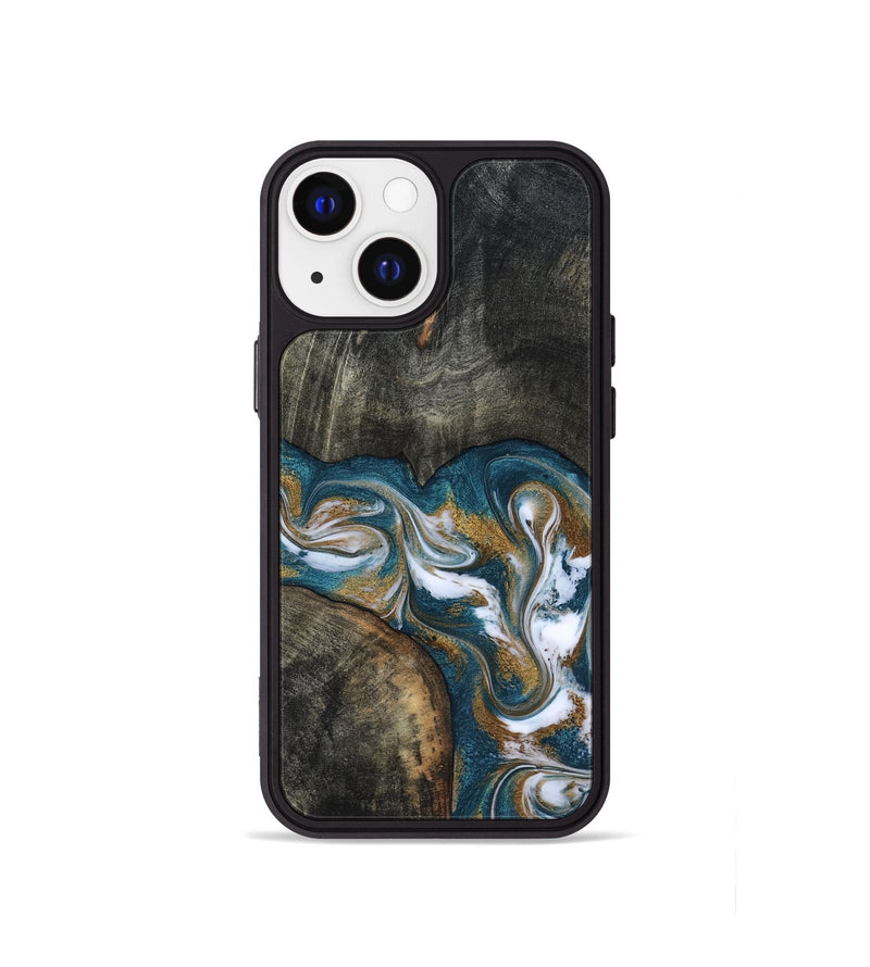 iPhone 13 mini Wood Phone Case - Roslyn (Teal & Gold, 817684)