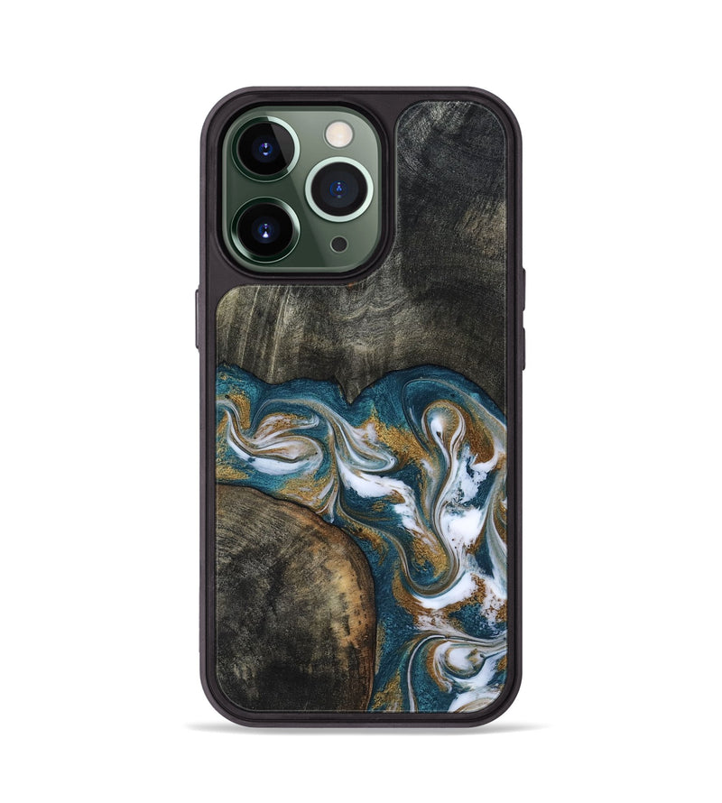 iPhone 13 Pro Wood Phone Case - Roslyn (Teal & Gold, 817684)
