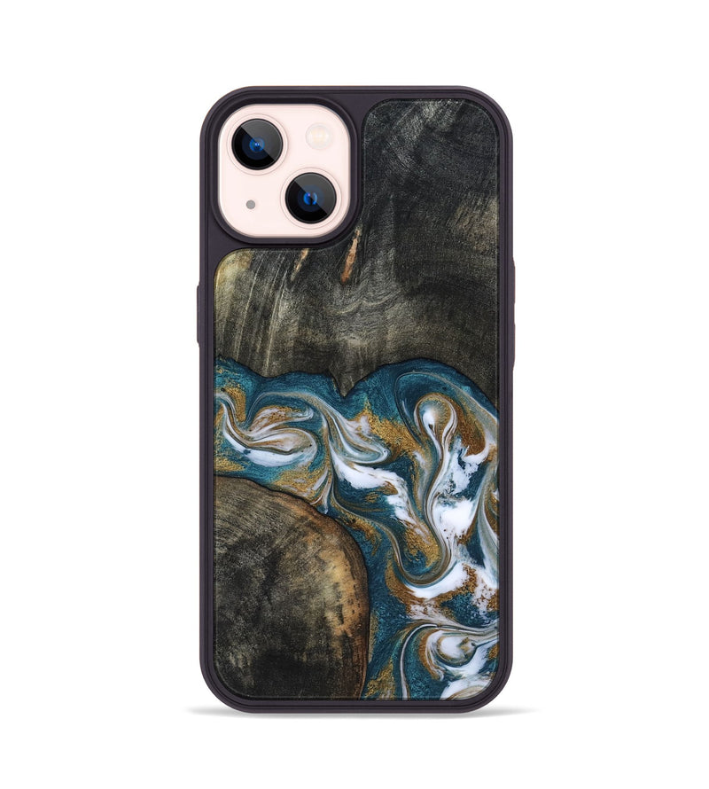 iPhone 14 Wood Phone Case - Roslyn (Teal & Gold, 817684)
