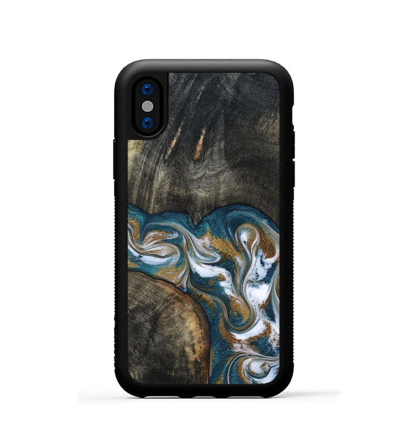 iPhone Xs Wood Phone Case - Roslyn (Teal & Gold, 817684)