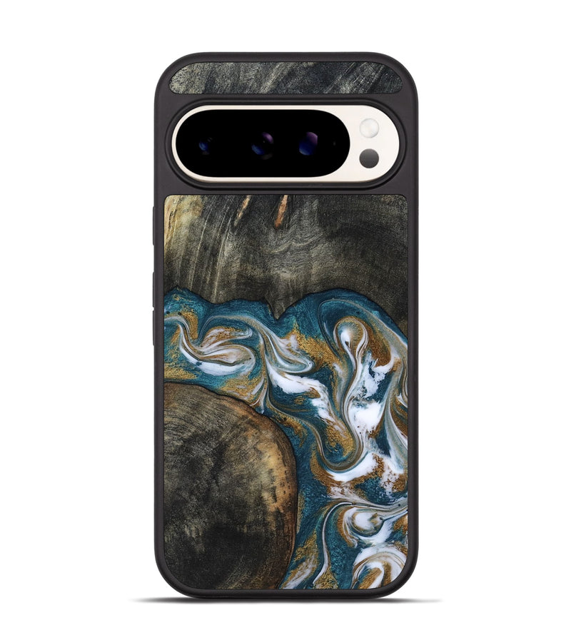 Pixel 9 Wood Phone Case - Roslyn (Teal & Gold, 817684)