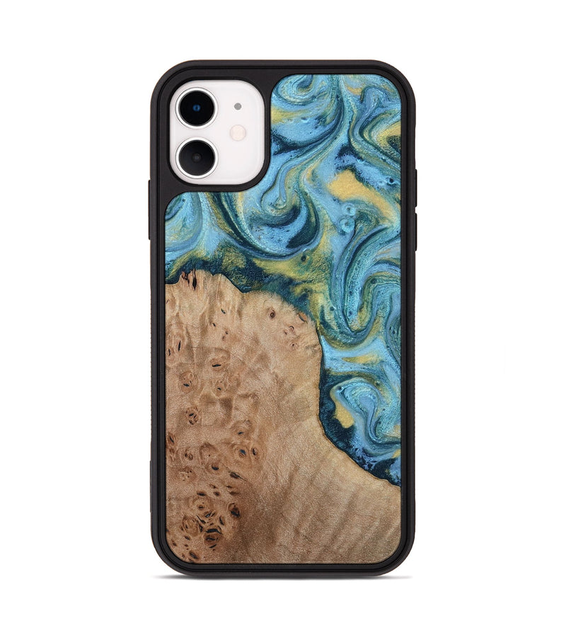 iPhone 11 Wood Phone Case - Kianna (Teal & Gold, 817685)