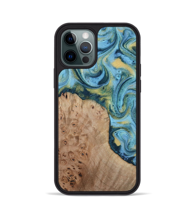 iPhone 12 Pro Wood Phone Case - Kianna (Teal & Gold, 817685)