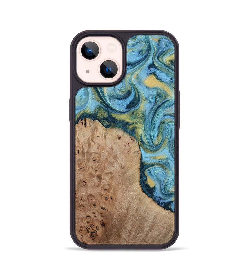 iPhone 14 Wood Phone Case - Kianna (Teal & Gold, 817685)