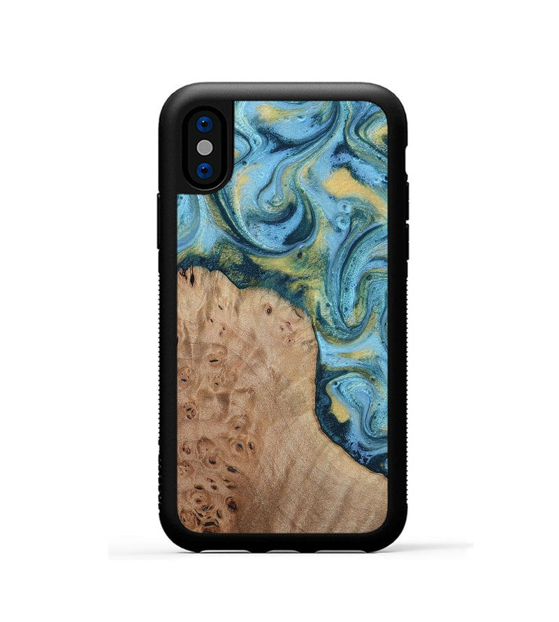 iPhone Xs Wood Phone Case - Kianna (Teal & Gold, 817685)