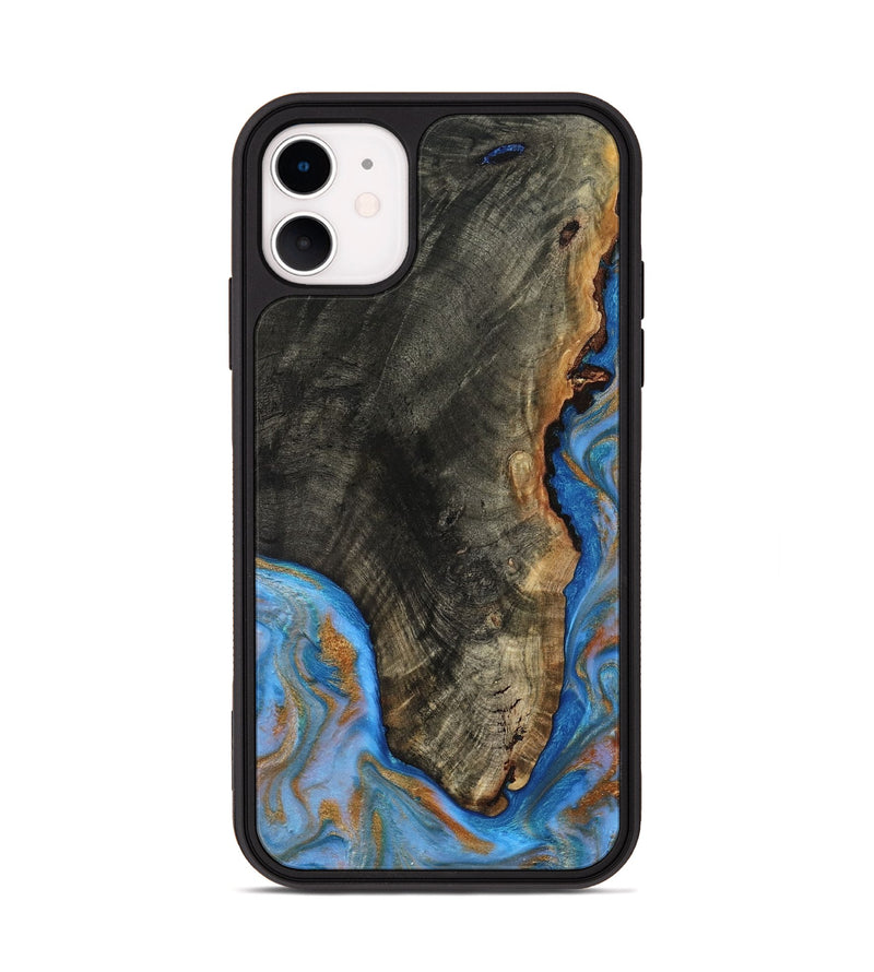 iPhone 11 Wood Phone Case - Aidyn (Teal & Gold, 817686)