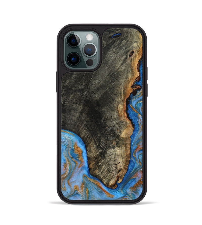 iPhone 12 Pro Wood Phone Case - Aidyn (Teal & Gold, 817686)