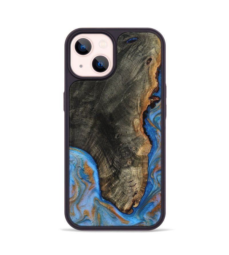 iPhone 14 Wood Phone Case - Aidyn (Teal & Gold, 817686)