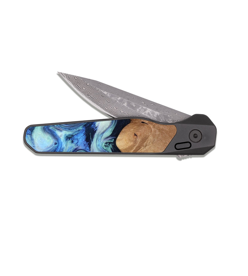 EDC Dark Damascus Wood Pocket Knife - Darrick (Blue, 817687)