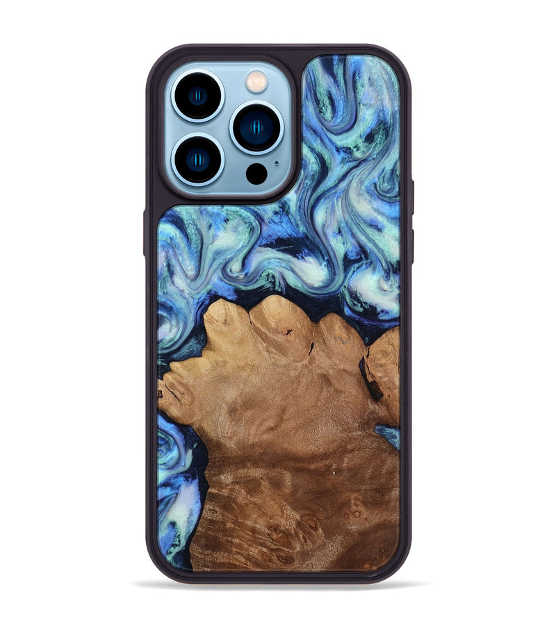 iPhone 14 Pro Max Wood Phone Case - Darrick (Blue, 817687)