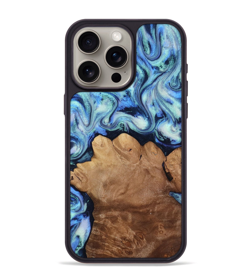 iPhone 15 Pro Max Wood Phone Case - Darrick (Blue, 817687)