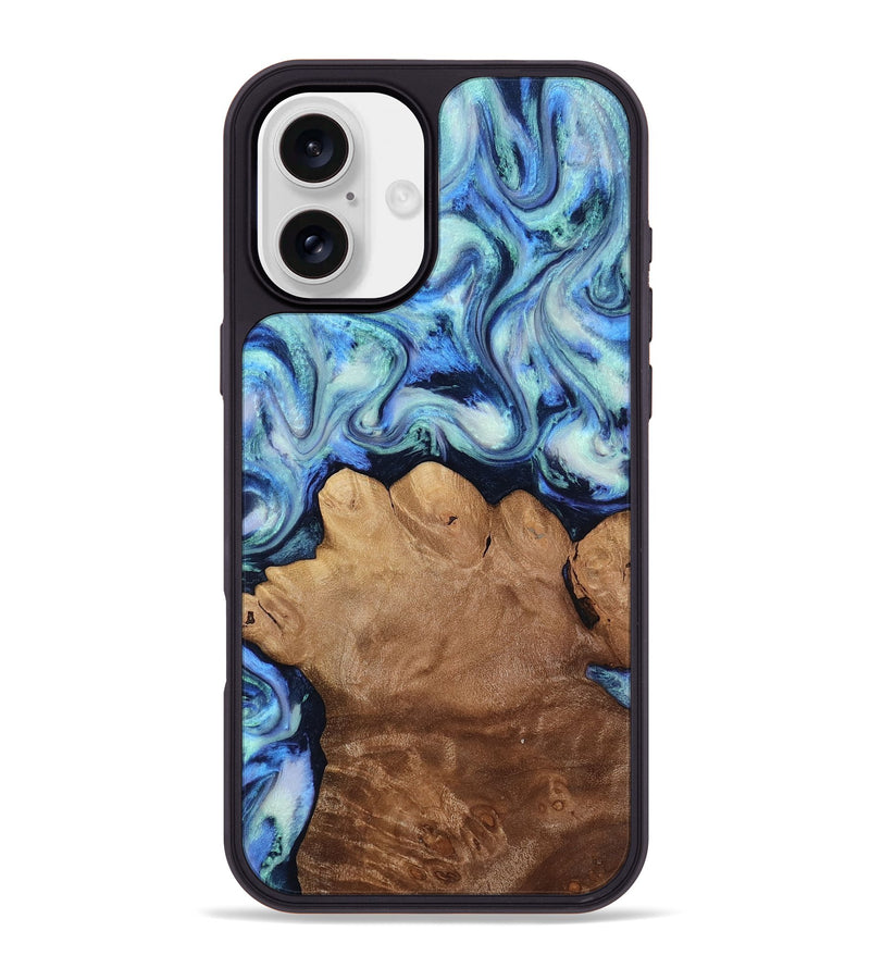iPhone 16 Plus Wood Phone Case - Darrick (Blue, 817687)
